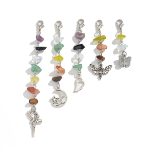Five unique hair chain charms featuring colorful natural stones and silver mystic pendants