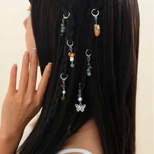 Ethnic butterfly and mushroom tassel hair pendants for bohemian braided hairstyles