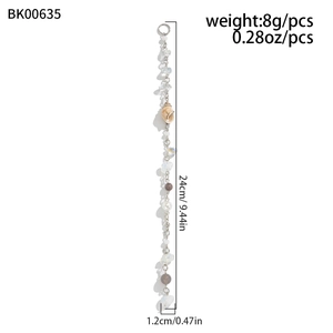 Detail showing shell and stone hair chain dimensions 24cm length and 8g weight