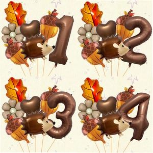 Autumn Harvest Thanksgiving Hedgehog Maple Leaf Foil Balloon Birthday Party Decoration Prop