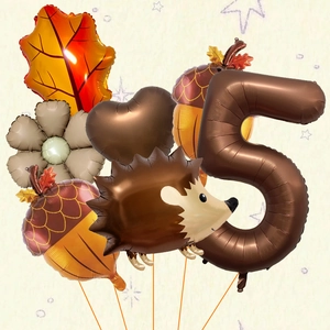 Autumn hedgehog and maple leaf foil balloon set for 5th birthday forest theme party