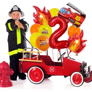 Fire truck birthday balloon set with number 2 foil balloon for firefighter theme party