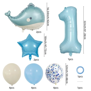 Blue whale ocean theme birthday balloon set with number one and star foil balloons
