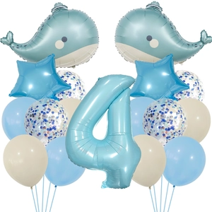 Blue ocean theme birthday balloon set with whale foil and number 4 balloons for kids