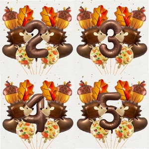 Autumn Hedgehog Acorn Maple Leaf Aluminum Foil Balloon Kit For Thanksgiving Birthday Party Decoration Forest Theme Digital