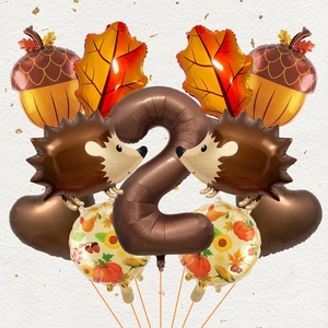 Autumn hedgehog and maple leaf balloon set for harvest festival and birthday decoration