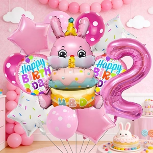 Pink 3D bunny and number 2 foil balloon set for toddler girls second birthday party