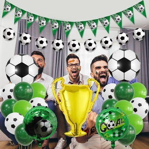 Golden trophy balloon set with football banners and latex balloons for sports party decor