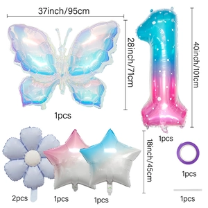 Kit ballons papillon arc-en-ciel et chiffre 1 pour décoration premier anniversaire