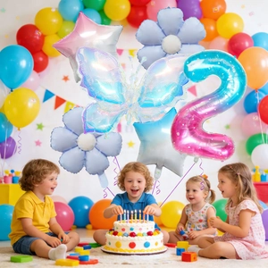Kit de ballons papillon et marguerite pour décoration de fête du 2ème anniversaire enfant