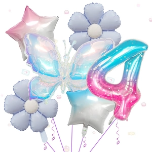 Ensemble de ballons papillon et chiffre 4 en aluminium pour décoration de fête d'enfants
