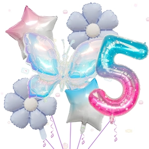 Kit de ballons papillon irisé et chiffre 5 avec marguerites et étoiles décoratives