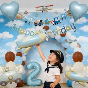 Airplane and police car balloon kit for child's 2nd birthday party set decoration