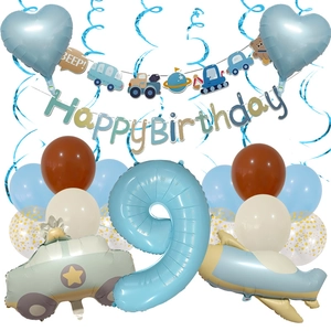 9th birthday balloon set with matte blue number 9 and airplane foil decorations