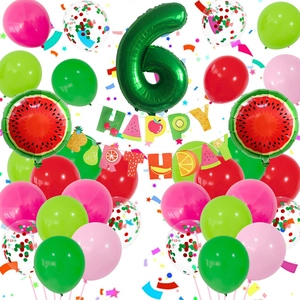 Watermelon 6th birthday balloon set with number 6 fruit theme banners for party decor