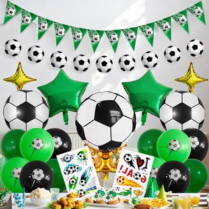 Soccer theme party decoration kit with foil balloons and star banners for kids birthday
