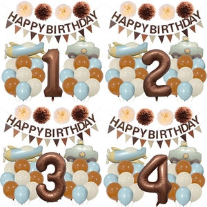 Retro Airplane Police Car Birthday Party Decoration Kit With Latex Aluminum Film Balloons Happy Birthday Banner For Boys