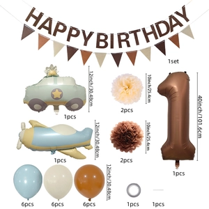 Matte vintage airplane and police car birthday balloon set with felt banner for kids