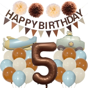 Retro plane and police car theme birthday party set with number 5 balloon and banners