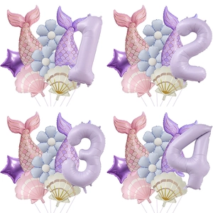 Mermaid Tail Shell Aluminum Foil Balloons Birthday Party Decorations Macaron Matte Purple Ocean Theme Girls Birthday