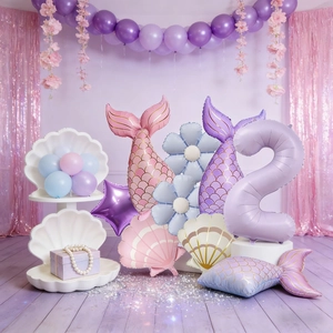 40-inch cream purple matte mermaid shell balloon set for children birthday party decor
