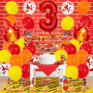 Kit d'anniversaire 3 ans pompier avec ballons, bannières et décorations de gâteau