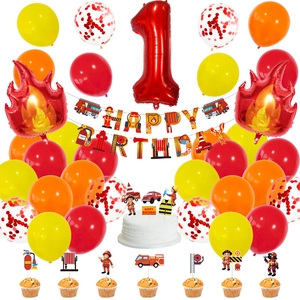 Kit anniversaire pompier avec bannière camion de pompiers, ballons et décorations