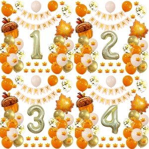 Décoration Fête Anniversaire Thème Automne Ballons Latex Aluminium Feuille Érable Gland Bannière Happy Birthday Moisson