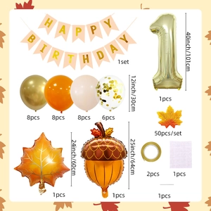 Kit déco 1er anniversaire automne avec ballons feuille d'érable et bannières
