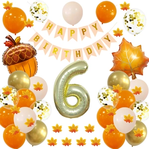 Détails du kit de décoration pour 6ème anniversaire automnal avec feuilles d'érable et glands