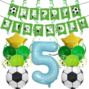 Football themed 5th birthday party decoration set with balloons and happy birthday banner