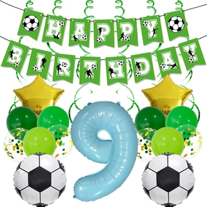 Soccer theme birthday kit with Happy Birthday banner and number 9 balloon set
