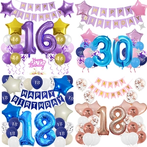 Ballons De Célébration D'Anniversaire En Aluminium Et Bannière En Latex Pour Décoration De Fête