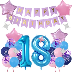 Kit déco 18e anniversaire avec bannière et ballons bleu et or rose étincelants