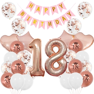 Kit détaillé de ballons pour 18e anniversaire en or rose avec chiffres et étoiles en latex
