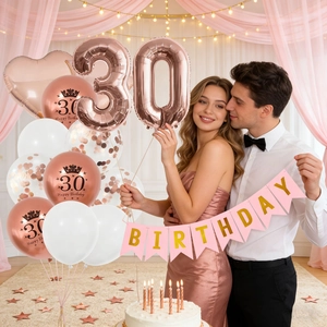 Kit décoration 30 ans anniversaire or rose avec ballons et bannière festive