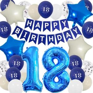 Décoration de 18e anniversaire avec ballons en latex et aluminium bleu et argent