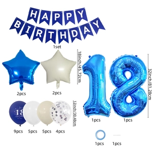 Kit déco 18 ans avec ballons chiffres 32 pouces et banderole bleue Happy Birthday