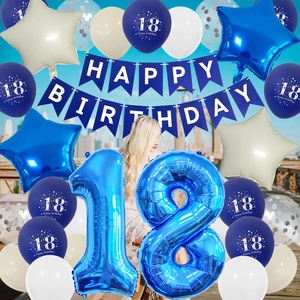 Kit déco 18e anniversaire bleu et argent avec ballons étoiles et bannière joyeux anniversaire