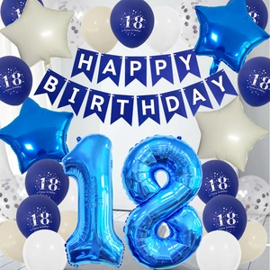 Kit décoration 18e anniversaire avec ballons chiffres bleus et bannière joyeux anniversaire