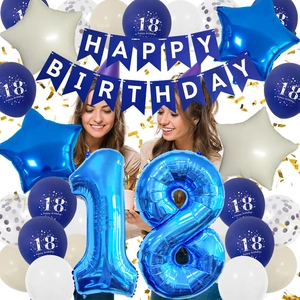Kit déco 18e anniversaire avec ballons bleus, bannières et ballons en étoile