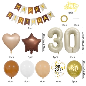 Kit déco 30e anniversaire avec ballons marron et or, bannières et chiffres de 32 pouces