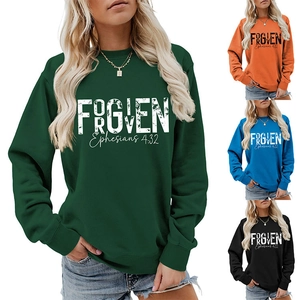 Detail view of the Forgiven Ephesians 4:32 print on diverse crewneck sweatshirt colors