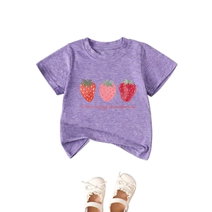 T-shirt violet en coton imprimé fraise et chaussures Mary Jane blanches pour filles