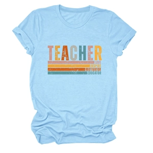 T-shirt bleu clair pour enseignante en coton avec lettrage rétro LOVE et INSPIRE