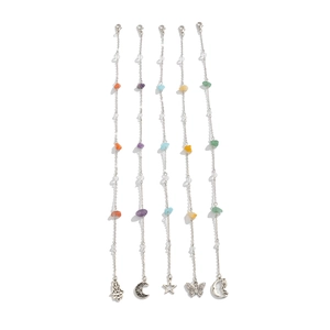 Five-piece silver chain bracelets set with colorful natural stones and ethnic pendants