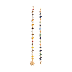 Cadena bohemia para pelo con turquesa, cuentas de cristal y colgantes sol y luna