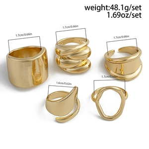 Detailed size and weight specs for a 5-piece set of irregular golden rings