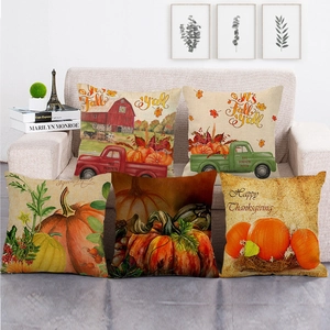 Happy Fall Thanksgiving Citrouille Lin Taies D'Oreiller Décoratives Housses De Coussin Carrées Décor De Ferme Automne Pour Canapé Salon