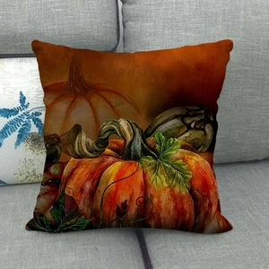 Housse de coussin en lin citrouille Vintage Happy Fall et feuilles d'automne sur canapé